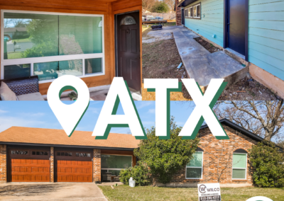 Collage of four different houses representing residential architecture in Austin, Texas, with an overlaid text 'ATX' indicating the location.